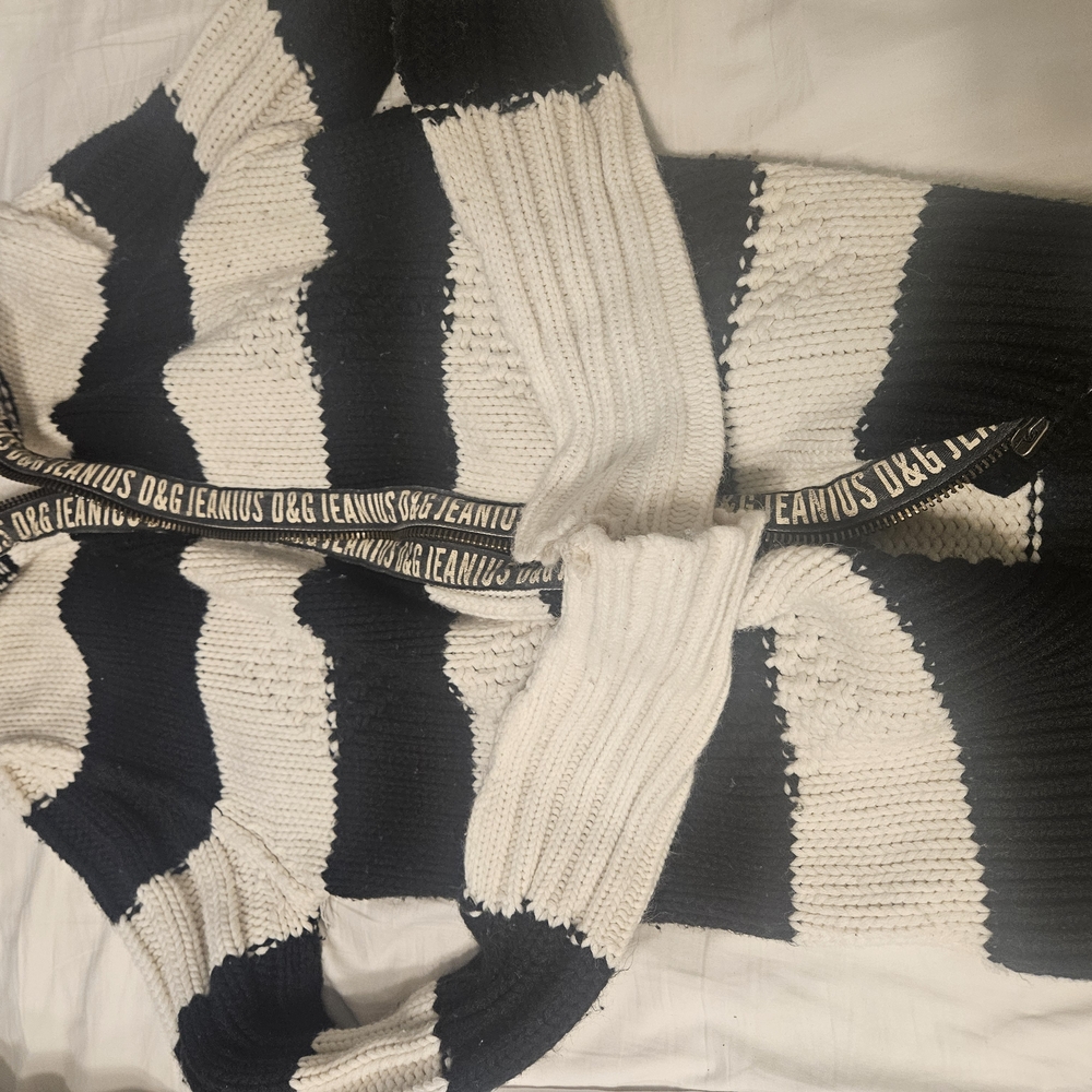 Black and White Striped Sweater with Belt